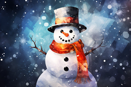 Snowman in the snow. Digital Polygon Illustration.の素材