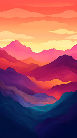Purple and Orange Sunset. Digital illustration wallpaperの素材