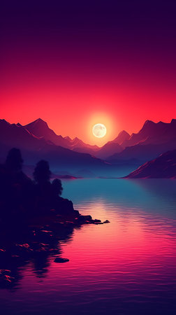 Purple and Orange Sunset. Digital illustration wallpaperの素材