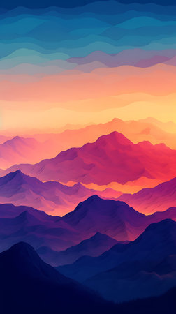 Purple and Orange Sunset. Digital illustration wallpaperの素材