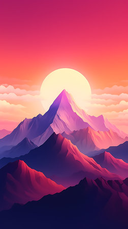 Purple and Orange Sunset. Digital illustration wallpaperの素材