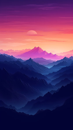 Purple and Orange Sunset. Digital illustration wallpaperの素材