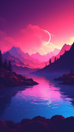 Purple and Orange Sunset. Digital illustration wallpaperの素材