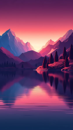 Purple and Orange Sunset. Digital illustration wallpaperの素材