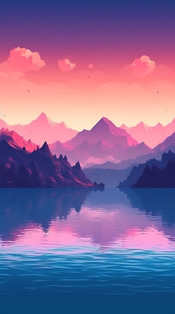 Purple and Orange Sunset. Digital illustration wallpaperの素材