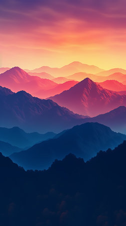 Purple and Orange Sunset. Digital illustration wallpaperの素材