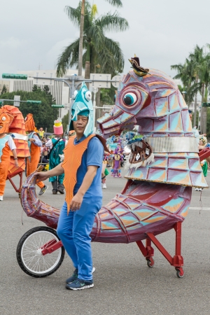 Costumed revelers march with floats in the annual Dream Parade on October 19, 2013, in Taipei, Taiwan.のeditorial素材