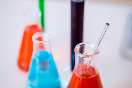 Erlenmeyer flask in school science lab for experimentsの写真素材