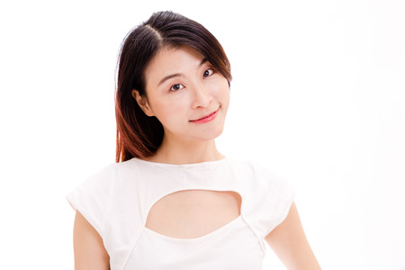 Taiwanese housewife standing on white backgroundの写真素材