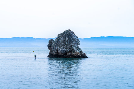 A Large Rock in the Waters of Nelsonの写真素材
