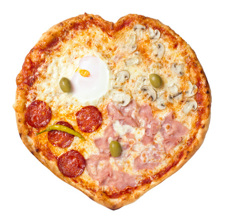 Manipulated shot of Four Seasons Pizza heart shaped and isolated. I love you four seasons messageの写真素材