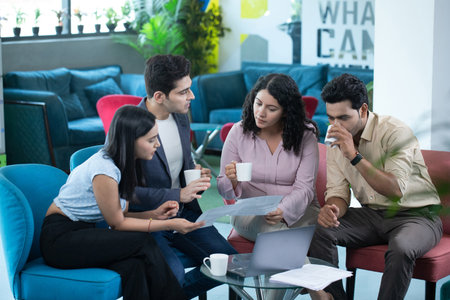 Group of business people having discussion in creative office. Selective focusの写真素材