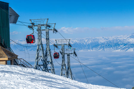 Gandola cable car in Gulmarg Kashmir India during the winter season.の写真素材