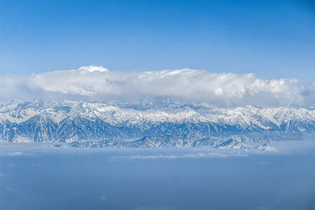 Snow covered himalayan mountain peaks Pir Panjal mountain range, View from Gulmarg, Kashmirの写真素材