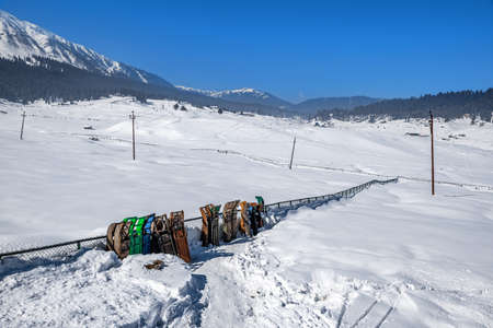 Winter season, Gulmarg is a town, a hill station, a popular tourist & skiing destination, Kashmir, Indiaの写真素材
