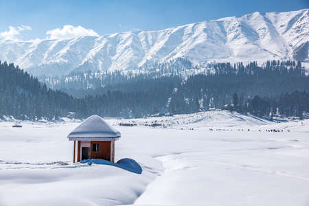 Winter season, Gulmarg is a town, a hill station, a popular tourist & skiing destination, Kashmir, Indiaの写真素材