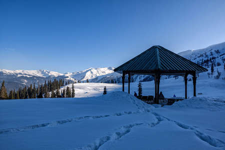 Winter season, Gulmarg is a town, a hill station, a popular tourist & skiing destination, Kashmir,...