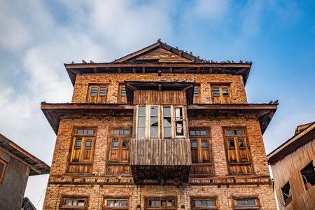 This two century old house is located in downtown area in Srinagar city of kashmir.の写真素材