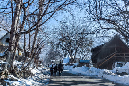 View and landscape and cityscape of the roadways during the winter season in the village of Kashmirの写真素材