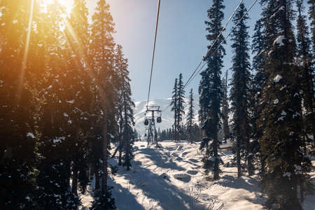Gandola cable car in Gulmarg Kashmir India during the winter season.の写真素材