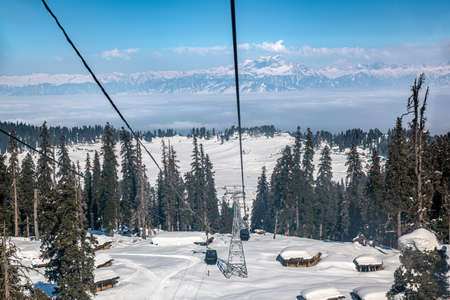Gandola cable car in Gulmarg Kashmir India during the winter season.の写真素材