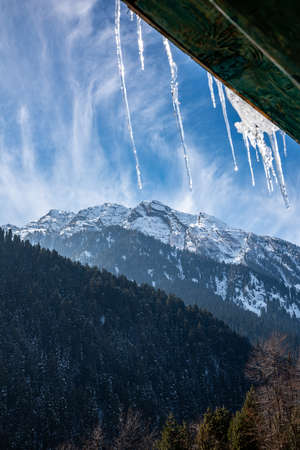 The winter scene in Aru Valley near Pahalgam, Kashmir, India.の写真素材