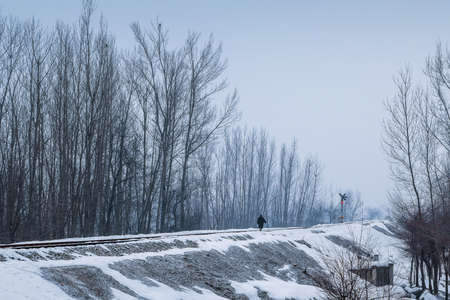 Snow covered Banihal â Baramulla train track after receiving seasons heavy snowfallの写真素材
