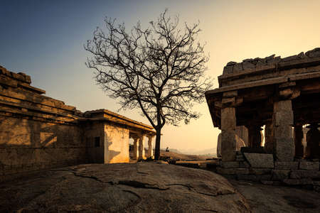 Hampi, Karnataka, India - January 14, 2020 : Beautiful ancient architecture of temples on Hemakuta Hill in Hampi from 14th Century Vijayanagara Kingdom. Hampiのeditorial素材