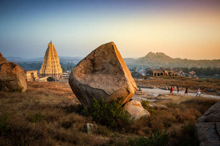 Hampi, Karnataka, India - January 12, 2020 : Stunning view at Sree Virupaksha Temple, located in the ruins of ancient city Vijayanagarのeditorial素材