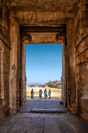 Hampi, Karnataka, India - January 15, 2020 : The view of ancient Achyutaraya Temple. Group of ruins monuments at Hampi was the centre of the Hindu Vijayanagara Empire, Hampi, Karnataka, Indiaのeditorial素材