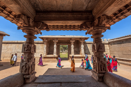 Hampi, Karnataka, India - January 15, 2020 : Ancient Hazara Rama temple among the ruins of Hampi from the 14th century Vijayanagara empireのeditorial素材