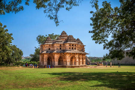 Hampi, Karnataka, India - January 14, 2020 : Lotus mahal temple of Zanana Enclosure at ancient town Hampi. Group of ruins monuments at Hampi was the centre of the Hindu Vijayanagara Empire, Hampi.のeditorial素材