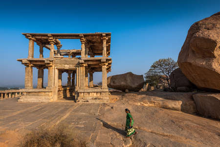 Hampi, Karnataka, India - January 14, 2020 : Beautiful ancient architecture of temples on Hemakuta Hill in Hampi from 14th Century Vijayanagara Kingdom. Hampiのeditorial素材