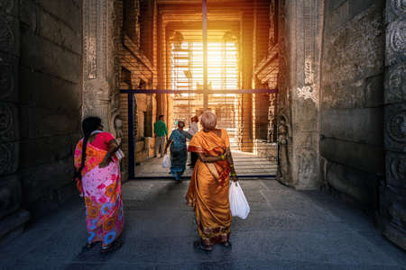 Hampi, Karnataka, India - January 14, 2020 : Beautiful ancient architecture of Sri Krishna temple ruins in Hampi from 14th Century Vijayanagara Kingdom.のeditorial素材