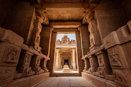Hampi, Karnataka, India - January 15, 2020 : Ancient Hazara Rama temple among the ruins of Hampi...