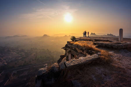 Hampi, Karnataka, India - January 15, 2020 : View of Matanga Hill during the sunrise in the morningのeditorial素材