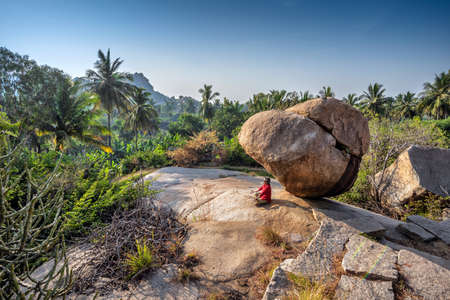 Hampi, Karnataka, India - January 15, 2020 : Beautiful view of the amazing Hampi's ruins.のeditorial素材