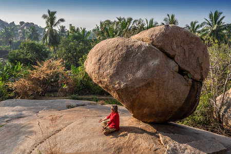 Hampi, Karnataka, India - January 15, 2020 : Beautiful view of the amazing Hampi's ruins.のeditorial素材