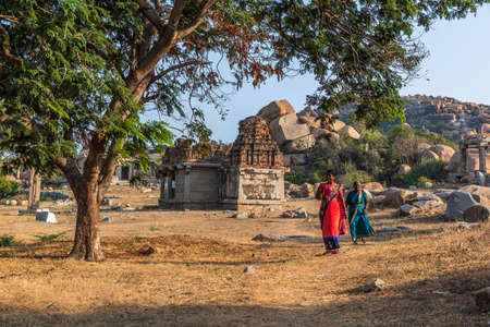 Hampi, Karnataka, India - January 15, 2020 : Beautiful view of the amazing Hampi's ruins.のeditorial素材