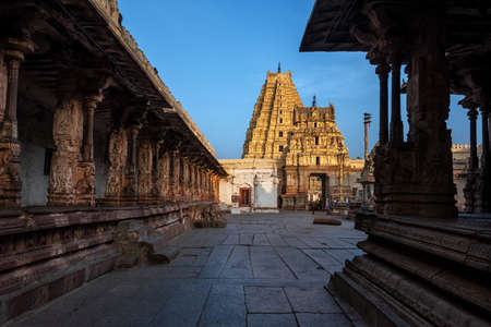 Hampi, Karnataka, India - January 12, 2020 : Stunning view at Sree Virupaksha Temple, located in the...