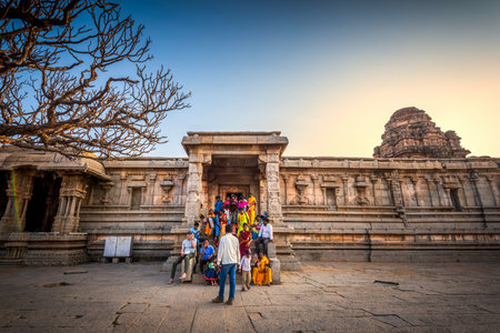 Hampi, Karnataka, India - January 10, 2020: Vijaya Vitthala Temple. Beautifully carved out of a monolith rock, a piece of intricate architectural marvel that the ancients built.のeditorial素材
