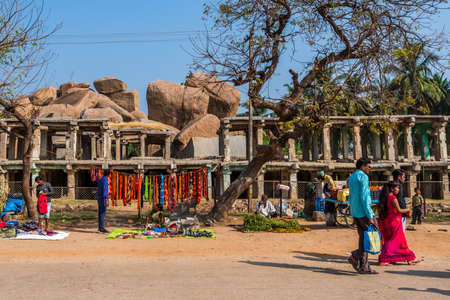 Hampi, Karnataka, India - January 13, 2020 : Ancient Vijayanagara Empire civilization ruins of Hampi Beautiful view of the amazing Hampi's ruins.のeditorial素材