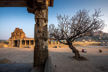 Hampi, Karnataka, India - January 10, 2020: Vijaya Vitthala Temple. Beautifully carved out of a...