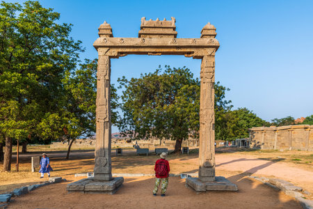 Hampi, Karnataka, India - January 15, 2020 : Ruins of Hampi, The famous King's balance where the King used to measure gold equivalent to his own weight to be distributed among priests, Hampi, Karnataka, Indiaのeditorial素材