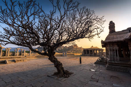 Hampi, Karnataka, India - January 10, 2020: Vijaya Vitthala Temple. Beautifully carved out of a monolith rock, a piece of intricate architectural marvel that the ancients built.のeditorial素材