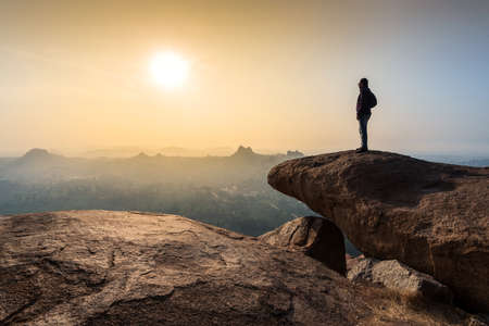 Hampi, Karnataka, India - January 15, 2020 : View of Matanga Hill during the sunrise in the morningのeditorial素材