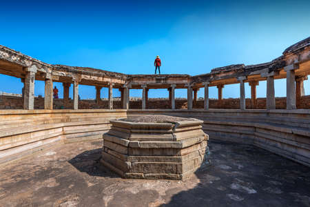 Hampi, Karnataka, India - January 15, 2020 : Octagonal Bath, This structure, as the name indicates, is a gigantic bathing area made in the shape of an Octagon, Hampi, Karnataka, Indiaのeditorial素材