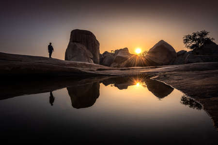 Hampi, Karnataka, India - January 14, 2020 : Beautiful ancient architecture of temples on Hemakuta Hill in Hampi from 14th Century Vijayanagara Kingdom. Hampiのeditorial素材