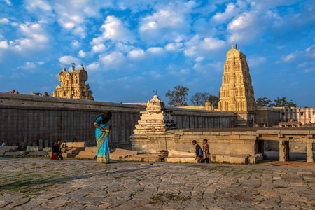 Hampi, Karnataka, India - January 12, 2020 : Stunning view at Sree Virupaksha Temple, located in the ruins of ancient city Vijayanagar at Hampiのeditorial素材
