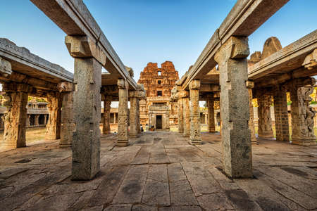 Hampi, Karnataka, India - January 15, 2020 : The view of ancient Achyutaraya Temple. Group of ruins monuments at Hampi was the centre of the Hindu Vijayanagara Empire, Hampi, Karnataka, Indiaのeditorial素材